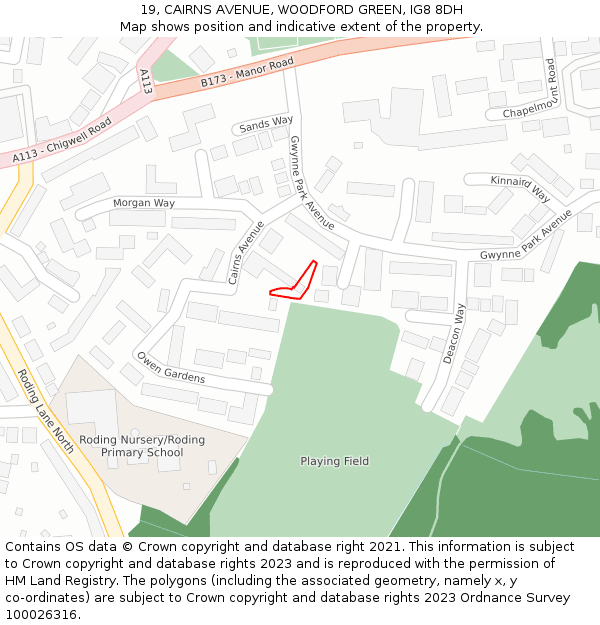19, CAIRNS AVENUE, WOODFORD GREEN, IG8 8DH: Location map and indicative extent of plot