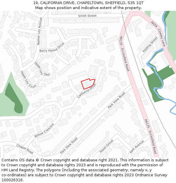 19, CALIFORNIA DRIVE, CHAPELTOWN, SHEFFIELD, S35 1QT: Location map and indicative extent of plot
