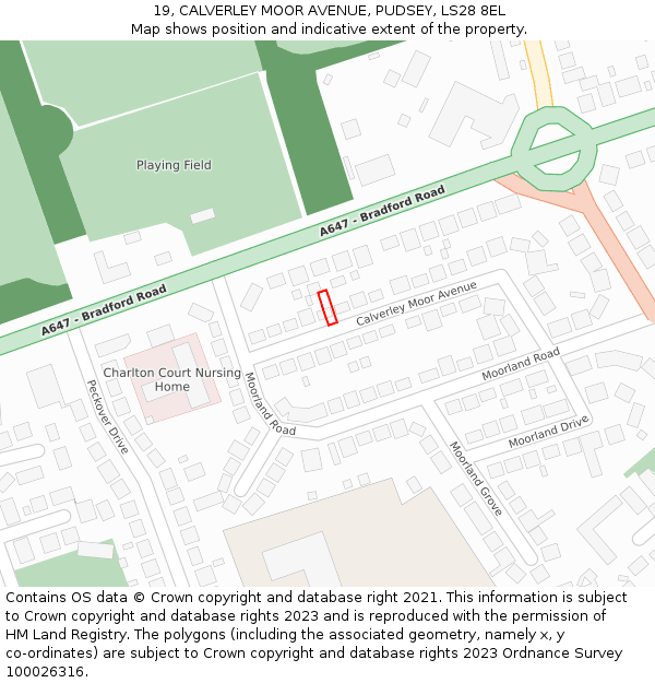 19, CALVERLEY MOOR AVENUE, PUDSEY, LS28 8EL: Location map and indicative extent of plot