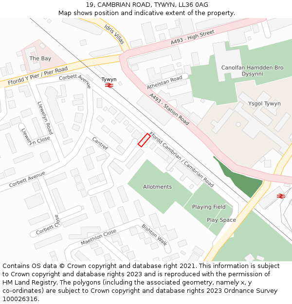 19, CAMBRIAN ROAD, TYWYN, LL36 0AG: Location map and indicative extent of plot
