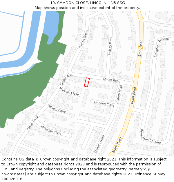 19, CAMDON CLOSE, LINCOLN, LN5 8SG: Location map and indicative extent of plot