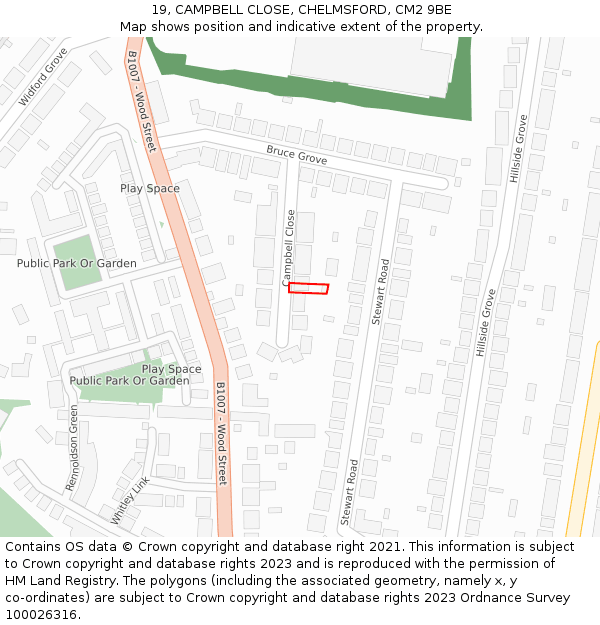 19, CAMPBELL CLOSE, CHELMSFORD, CM2 9BE: Location map and indicative extent of plot
