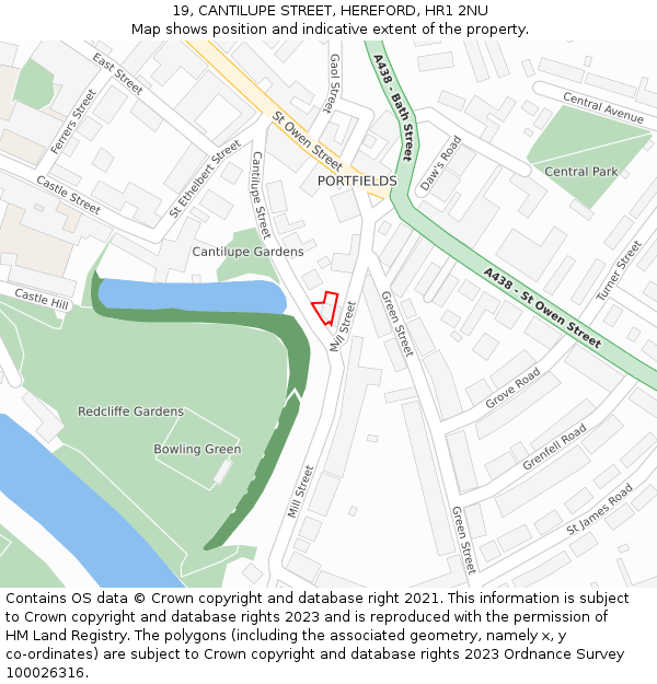 19, CANTILUPE STREET, HEREFORD, HR1 2NU: Location map and indicative extent of plot
