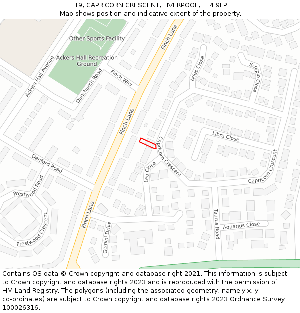 19, CAPRICORN CRESCENT, LIVERPOOL, L14 9LP: Location map and indicative extent of plot