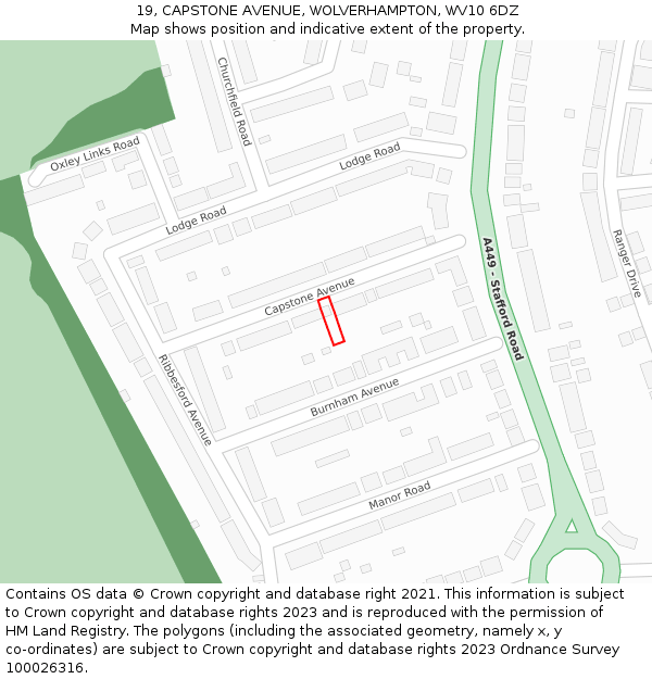 19, CAPSTONE AVENUE, WOLVERHAMPTON, WV10 6DZ: Location map and indicative extent of plot