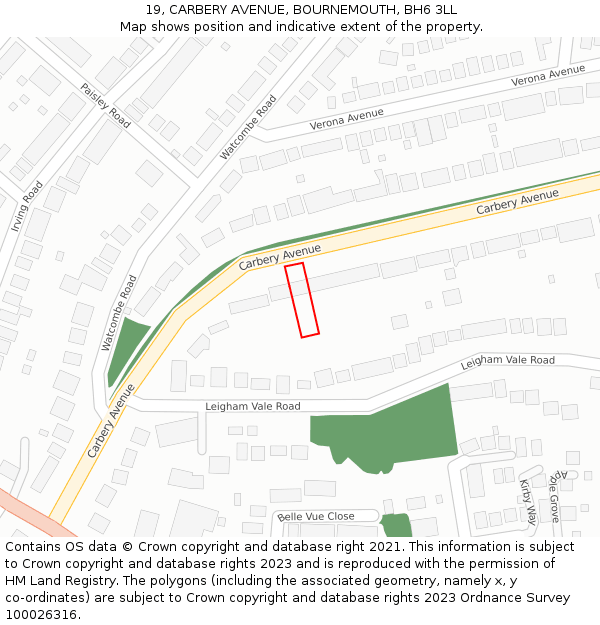 19, CARBERY AVENUE, BOURNEMOUTH, BH6 3LL: Location map and indicative extent of plot