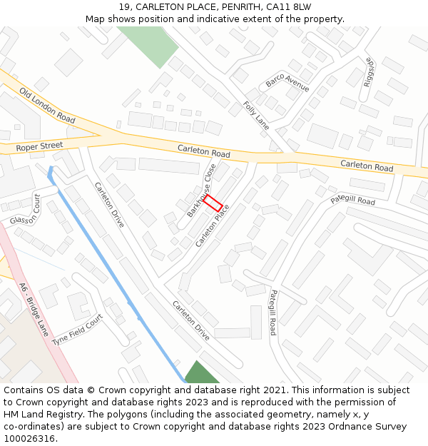 19, CARLETON PLACE, PENRITH, CA11 8LW: Location map and indicative extent of plot