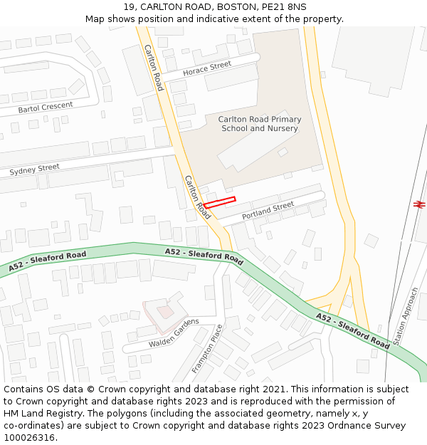 19, CARLTON ROAD, BOSTON, PE21 8NS: Location map and indicative extent of plot