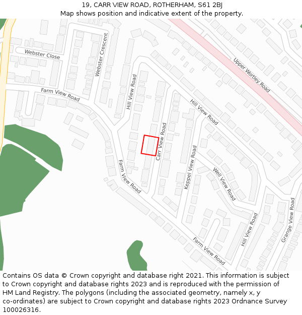 19, CARR VIEW ROAD, ROTHERHAM, S61 2BJ: Location map and indicative extent of plot