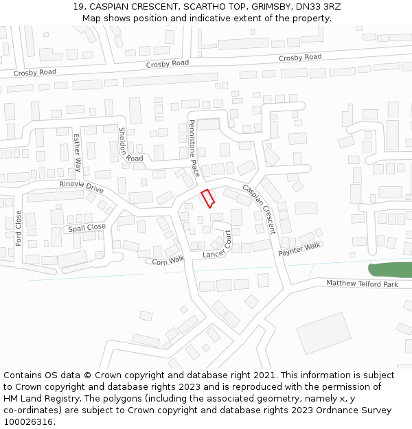 19, CASPIAN CRESCENT, SCARTHO TOP, GRIMSBY, DN33 3RZ: Location map and indicative extent of plot