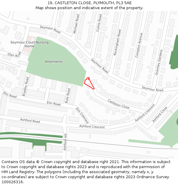 19, CASTLETON CLOSE, PLYMOUTH, PL3 5AE: Location map and indicative extent of plot