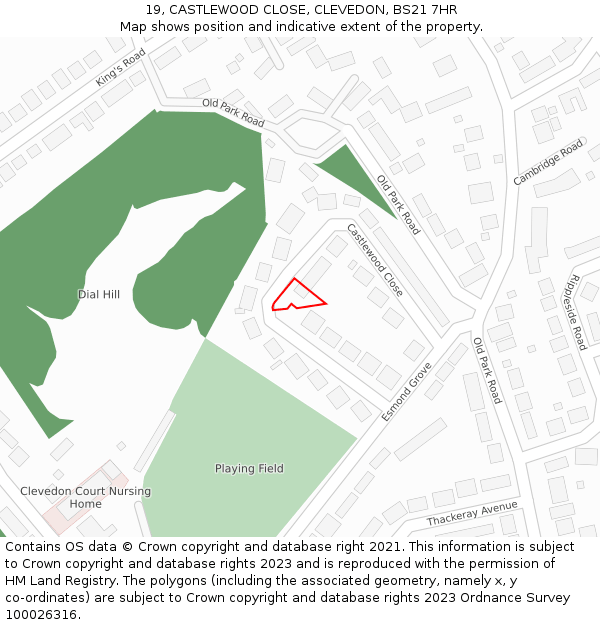 19, CASTLEWOOD CLOSE, CLEVEDON, BS21 7HR: Location map and indicative extent of plot