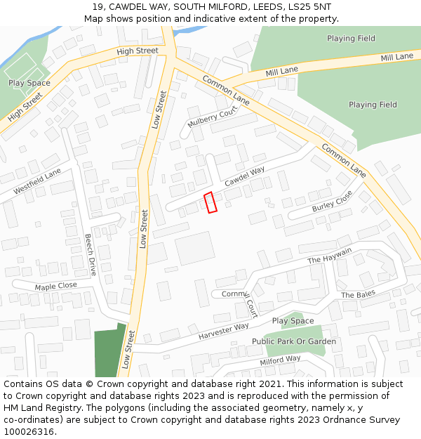 19, CAWDEL WAY, SOUTH MILFORD, LEEDS, LS25 5NT: Location map and indicative extent of plot