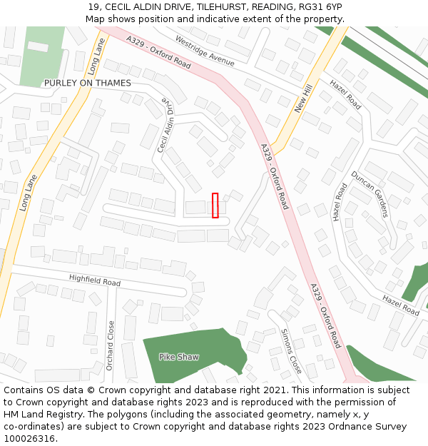 19, CECIL ALDIN DRIVE, TILEHURST, READING, RG31 6YP: Location map and indicative extent of plot