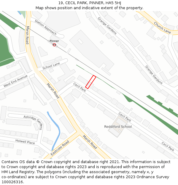19, CECIL PARK, PINNER, HA5 5HJ: Location map and indicative extent of plot