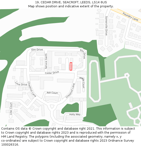 19, CEDAR DRIVE, SEACROFT, LEEDS, LS14 6US: Location map and indicative extent of plot