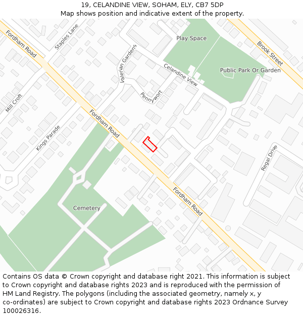 19, CELANDINE VIEW, SOHAM, ELY, CB7 5DP: Location map and indicative extent of plot