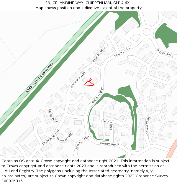 19, CELANDINE WAY, CHIPPENHAM, SN14 6XH: Location map and indicative extent of plot
