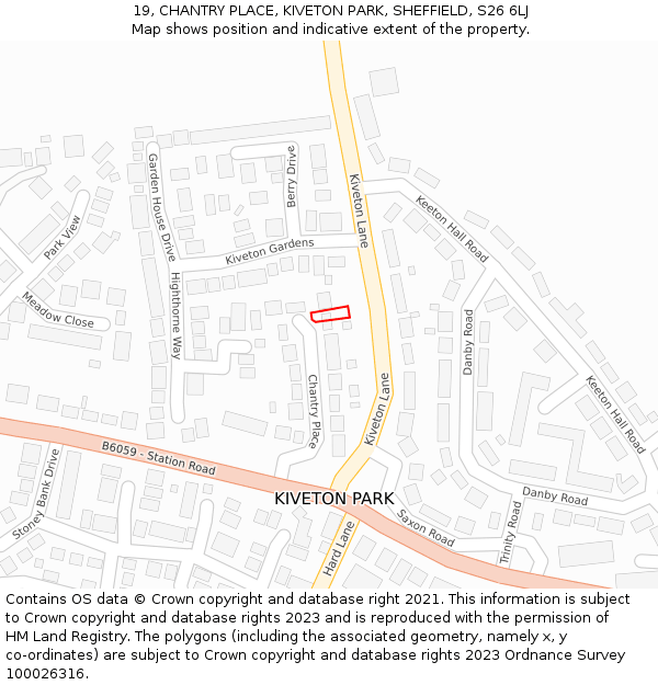 19, CHANTRY PLACE, KIVETON PARK, SHEFFIELD, S26 6LJ: Location map and indicative extent of plot