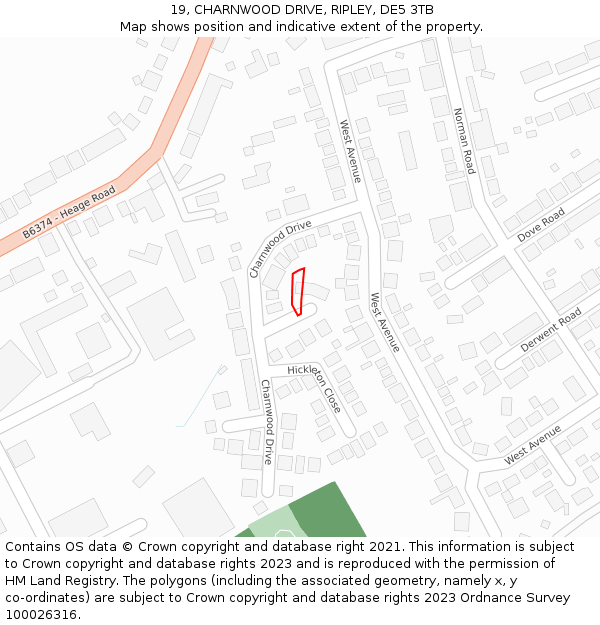 19, CHARNWOOD DRIVE, RIPLEY, DE5 3TB: Location map and indicative extent of plot