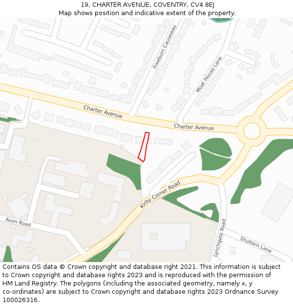 19, CHARTER AVENUE, COVENTRY, CV4 8EJ: Location map and indicative extent of plot