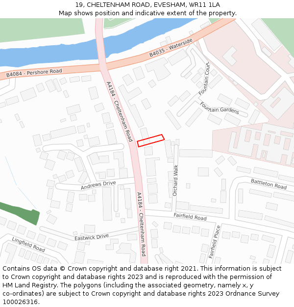 19, CHELTENHAM ROAD, EVESHAM, WR11 1LA: Location map and indicative extent of plot