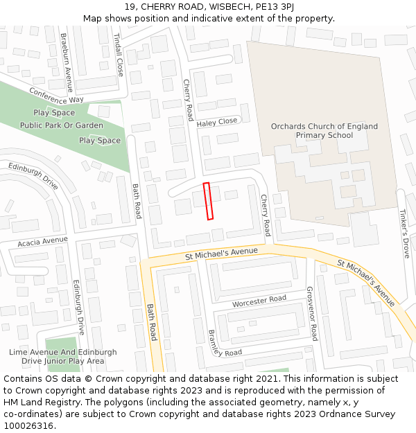 19, CHERRY ROAD, WISBECH, PE13 3PJ: Location map and indicative extent of plot