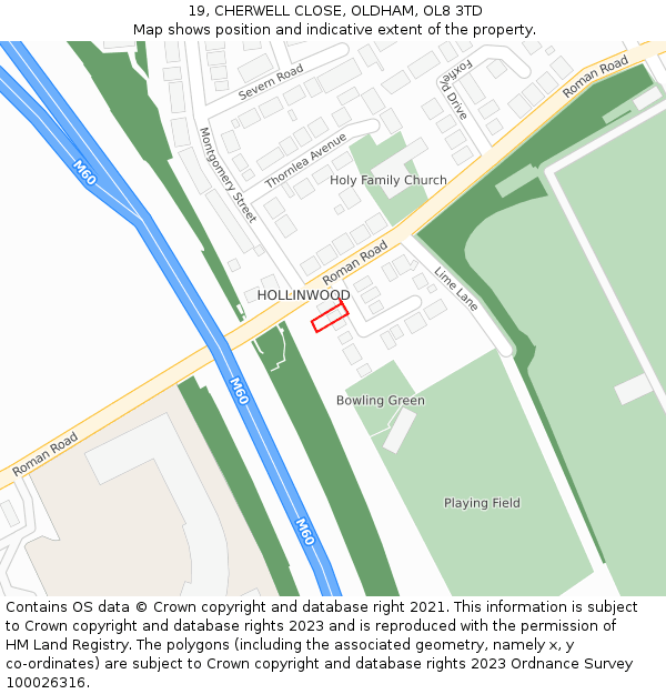 19, CHERWELL CLOSE, OLDHAM, OL8 3TD: Location map and indicative extent of plot