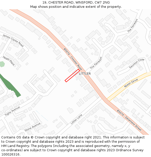 19, CHESTER ROAD, WINSFORD, CW7 2NG: Location map and indicative extent of plot