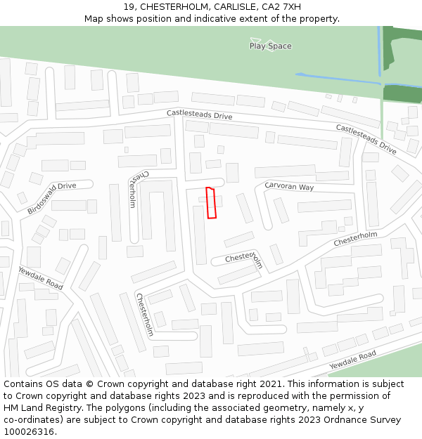 19, CHESTERHOLM, CARLISLE, CA2 7XH: Location map and indicative extent of plot