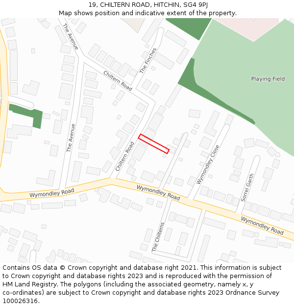 19, CHILTERN ROAD, HITCHIN, SG4 9PJ: Location map and indicative extent of plot