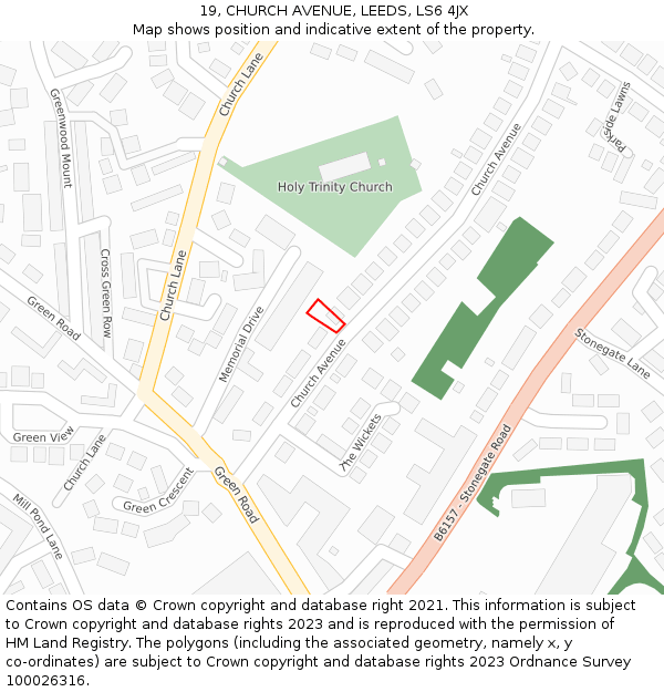 19, CHURCH AVENUE, LEEDS, LS6 4JX: Location map and indicative extent of plot