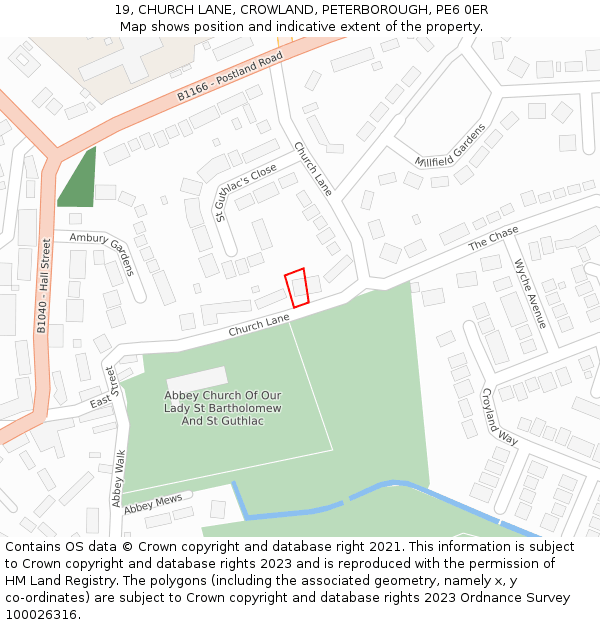 19, CHURCH LANE, CROWLAND, PETERBOROUGH, PE6 0ER: Location map and indicative extent of plot
