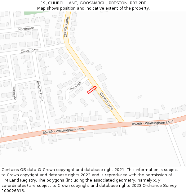 19, CHURCH LANE, GOOSNARGH, PRESTON, PR3 2BE: Location map and indicative extent of plot