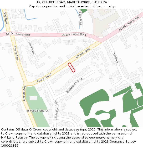 19, CHURCH ROAD, MABLETHORPE, LN12 2EW: Location map and indicative extent of plot
