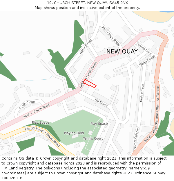 19, CHURCH STREET, NEW QUAY, SA45 9NX: Location map and indicative extent of plot
