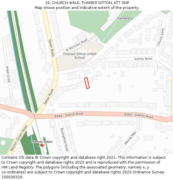 19, CHURCH WALK, THAMES DITTON, KT7 0NP: Location map and indicative extent of plot