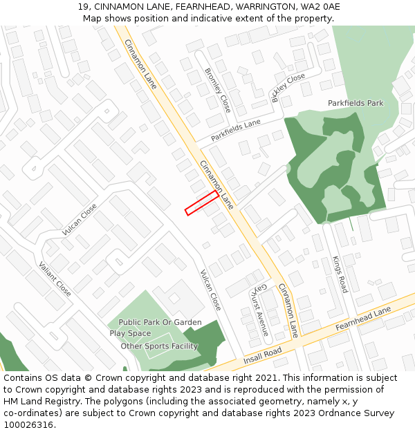 19, CINNAMON LANE, FEARNHEAD, WARRINGTON, WA2 0AE: Location map and indicative extent of plot