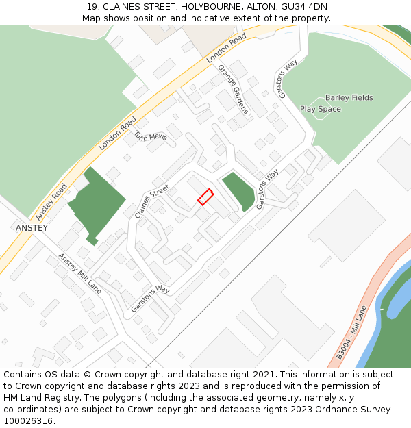 19, CLAINES STREET, HOLYBOURNE, ALTON, GU34 4DN: Location map and indicative extent of plot