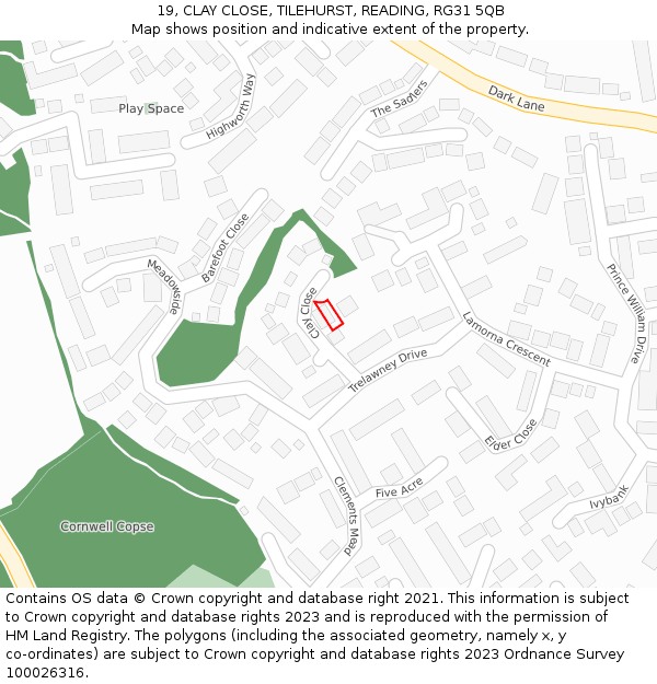 19, CLAY CLOSE, TILEHURST, READING, RG31 5QB: Location map and indicative extent of plot