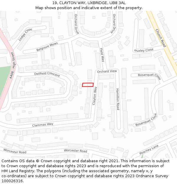 19, CLAYTON WAY, UXBRIDGE, UB8 3AL: Location map and indicative extent of plot