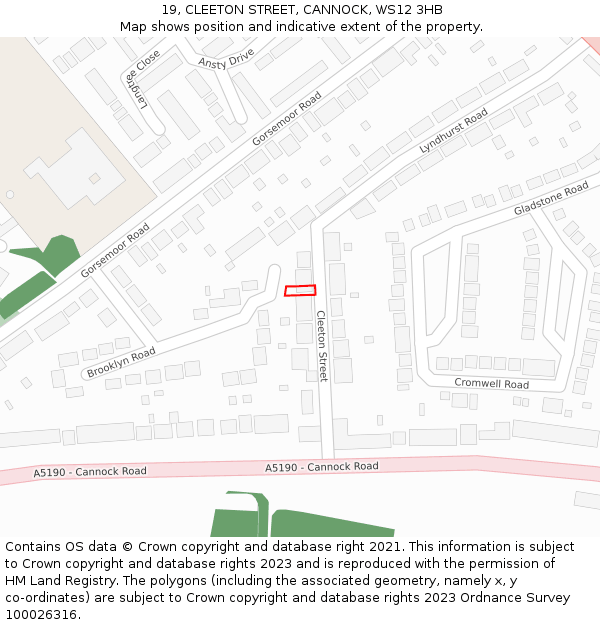 19, CLEETON STREET, CANNOCK, WS12 3HB: Location map and indicative extent of plot