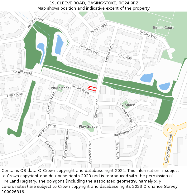 19, CLEEVE ROAD, BASINGSTOKE, RG24 9RZ: Location map and indicative extent of plot