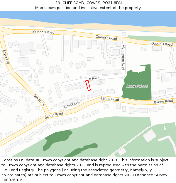 19, CLIFF ROAD, COWES, PO31 8BN: Location map and indicative extent of plot