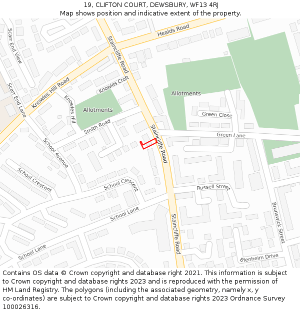 19, CLIFTON COURT, DEWSBURY, WF13 4RJ: Location map and indicative extent of plot