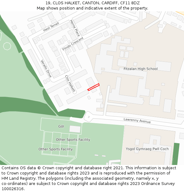 19, CLOS HALKET, CANTON, CARDIFF, CF11 8DZ: Location map and indicative extent of plot