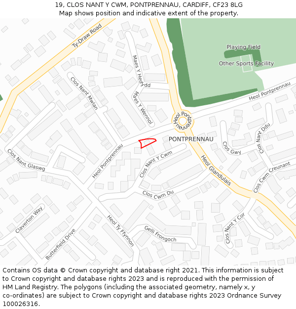 19, CLOS NANT Y CWM, PONTPRENNAU, CARDIFF, CF23 8LG: Location map and indicative extent of plot