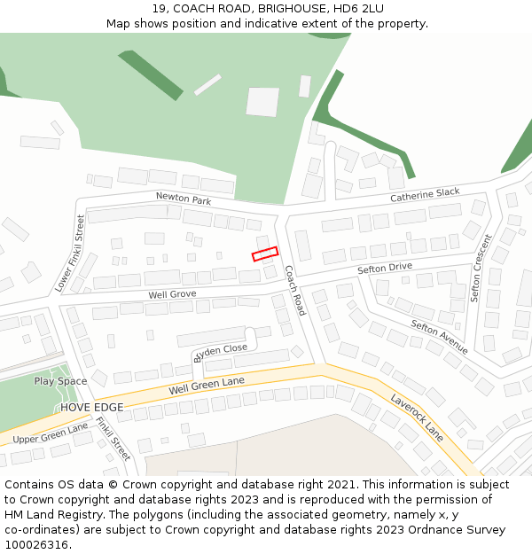 19, COACH ROAD, BRIGHOUSE, HD6 2LU: Location map and indicative extent of plot