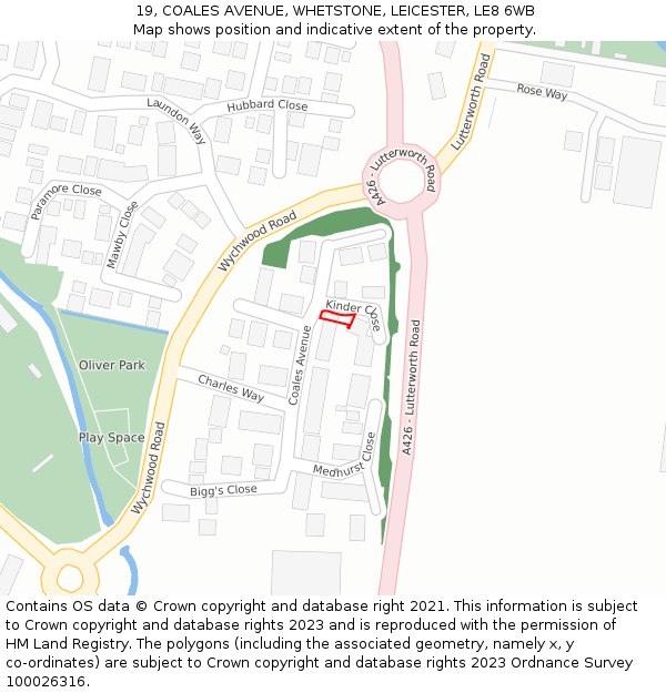 19, COALES AVENUE, WHETSTONE, LEICESTER, LE8 6WB: Location map and indicative extent of plot
