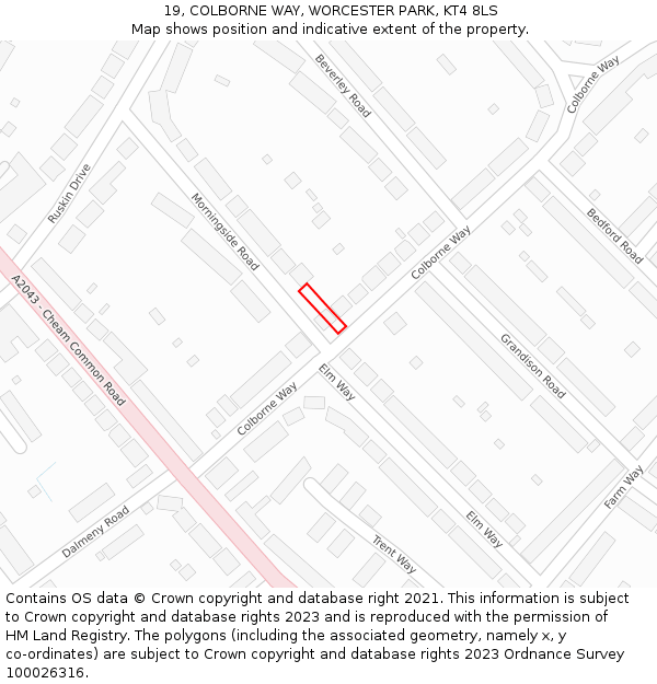 19, COLBORNE WAY, WORCESTER PARK, KT4 8LS: Location map and indicative extent of plot